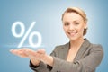 Woman showing sign of percent in her hands Royalty Free Stock Photo