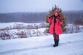 Woman showing in snow Royalty Free Stock Photo