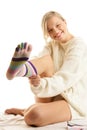 Woman showing sock Royalty Free Stock Photo