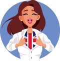 Woman Showing Union Flag under her Shirt Vector Cartoon illustration Royalty Free Stock Photo