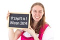 Woman shows board : O zapft is ! Wiesn 2014