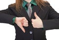 Woman shows gestures - thumbs up and downw Royalty Free Stock Photo