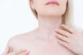woman shows her neck for plastic surgery. Royalty Free Stock Photo