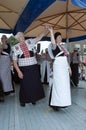 Woman shows original dutch dance in costume Royalty Free Stock Photo