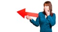 Woman shows the right way with an arrow Royalty Free Stock Photo