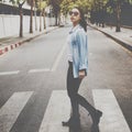 Woman Sightseeing Walking Crosswalk Lifestyle Concept