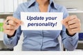 Woman with sign - Update your personality