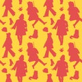 Woman Silhouette Autumn Retro Fashion Seamless Pattern.