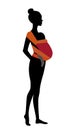 Woman silhouette with a baby in a red mei-tai sling. Babywearing mother concept