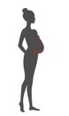 Woman silhouette with baby in sling. Schematic representation of the baby spine in a physiological carrier. Babywearing