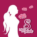 Woman silhouette with flowers and fucsia background