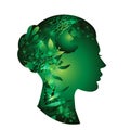 Woman silhouette with green plant leaf Royalty Free Stock Photo