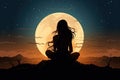 woman silhouette in meditation pose with moon in background AI generated Royalty Free Stock Photo