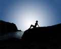 Woman silhouette, nightly coastal scenery