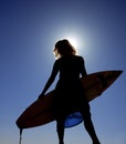 Woman silhouette sky surf board