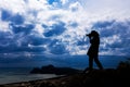 Woman silhouette standing on top Royalty Free Stock Photo