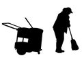 Woman silhouette sweeping with broom Royalty Free Stock Photo