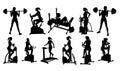 Gym Fitness Equipment Woman Silhouettes Set