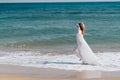 woman silhouette walks along the coast landscape ocean Fresh air Royalty Free Stock Photo