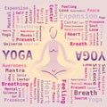 Woman Silhouette in Yoga Posture surrounded with Words - Word Cloud Yoga