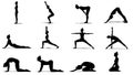 Woman Silhouette of 12 Yoga Side View Poses for Beginners on White