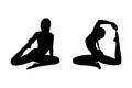 Woman silhouettes practicing yoga. Flexibility improving yoga poses. Vector illustration Royalty Free Stock Photo