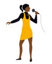 Woman sing into microphone vector