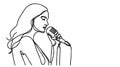 Woman sing a song continuous one line drawing of singer music person. Singer in continuous line art drawing style.