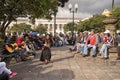 Woman singer is performing in the historic downtown Quito