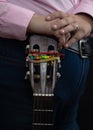 Woman, singing guitarist modeling with her guitar