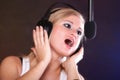 Woman Singing Rock Song Microphone Headphones