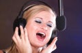 Woman Singing Rock Song Microphone Headphones