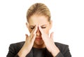 Woman with sinus pressure pain Royalty Free Stock Photo