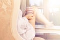 Woman sipping coffee in a magic moment of quiet Royalty Free Stock Photo