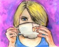 Woman Sipping Tea Illustration Royalty Free Stock Photo