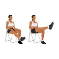 Woman sit on the chair and doing Straight leg alphabet writing lift