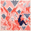 Graphic Woman On Flaming Fire: A Stunning Tile Design With Risograph