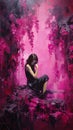 Emotional And Dramatic Painting Of A Woman Surrounded By Flowers