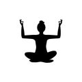 Woman sits in lotus position, black silhouette on white background Royalty Free Stock Photo