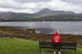 Woman sitting admiring goatfell on arran