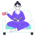 Woman sitting in armchair and reading book. Reading girl, book and literature lover, female book fan character flat vector