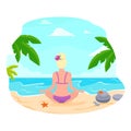 Woman sitting on the beach in yoga pose. Royalty Free Stock Photo