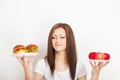 Woman sitting behind the table with food Royalty Free Stock Photo