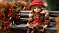 A Woman Sitting on a Colorful Bench in Winter Apparel generated by AI tool