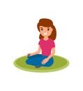 Woman sitting on a carpet. Isolated cartoon vector Royalty Free Stock Photo