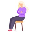 Woman sitting on chair side view. Blonde female character sitting with her arms crossed isolated Royalty Free Stock Photo