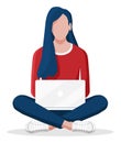 Woman sitting cross-legged and working on laptop. Royalty Free Stock Photo