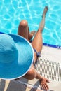 Woman sitting on a edge of swimming pool. Royalty Free Stock Photo