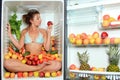 Woman sitting in a fridge