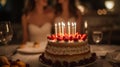 Woman Sitting in Front of Lit Birthday Cake Royalty Free Stock Photo
